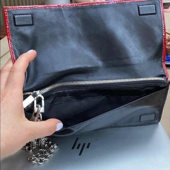 Lodis Red Patent Leather Laser Clutch Bag Wristlet